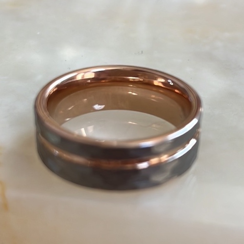 Rose Gold 8mm Tungsten Wedding Band hammer cut - Picture 8 of 15